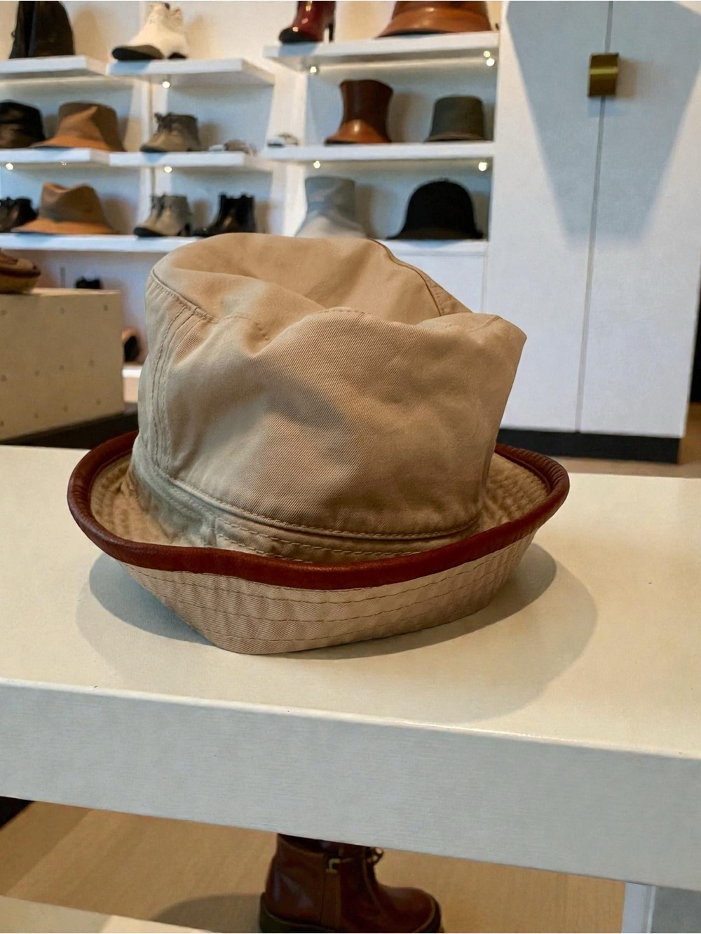 Banana Republic Beige Bucket Hat with Dark Trim